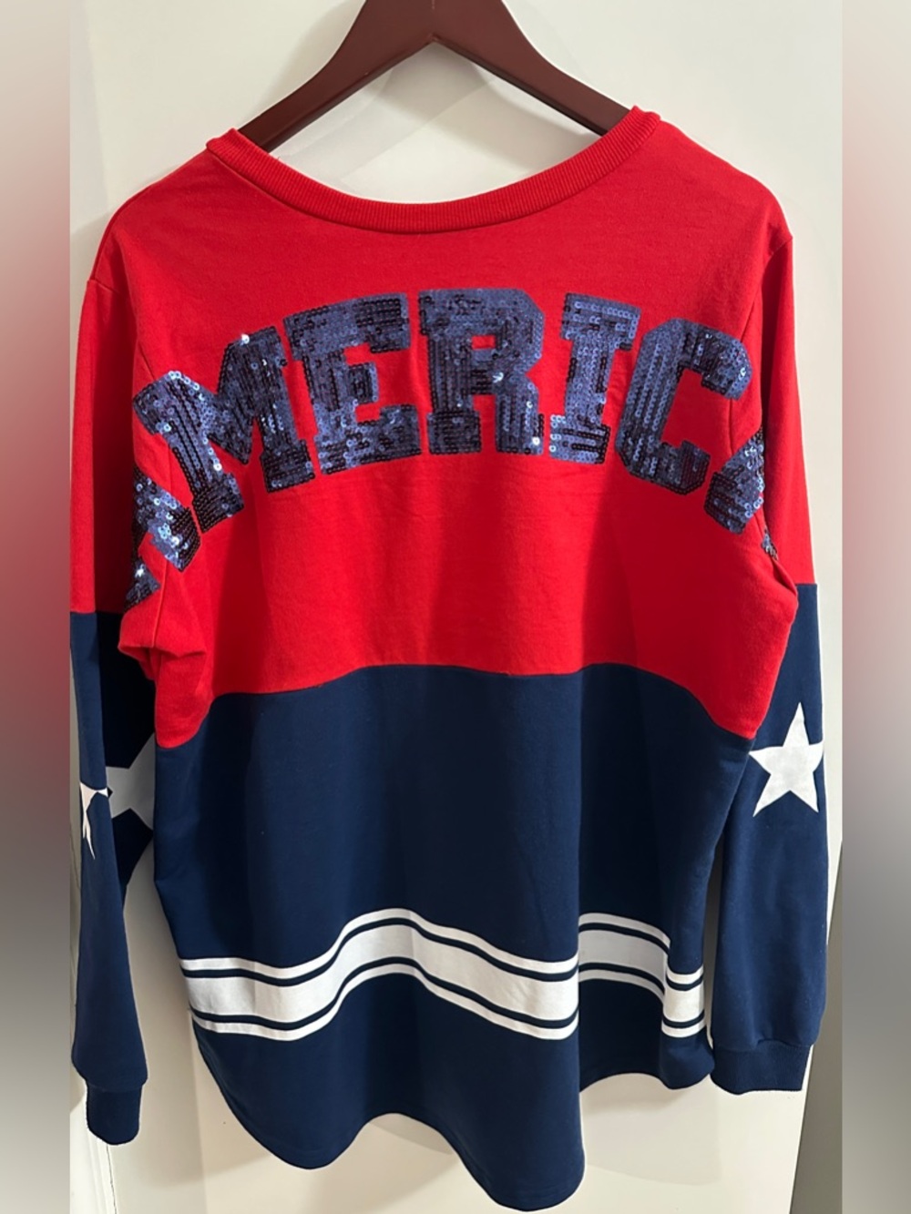 Rue21 Sequin AMERICA Colorblock Knit Sweater - Red & Navy